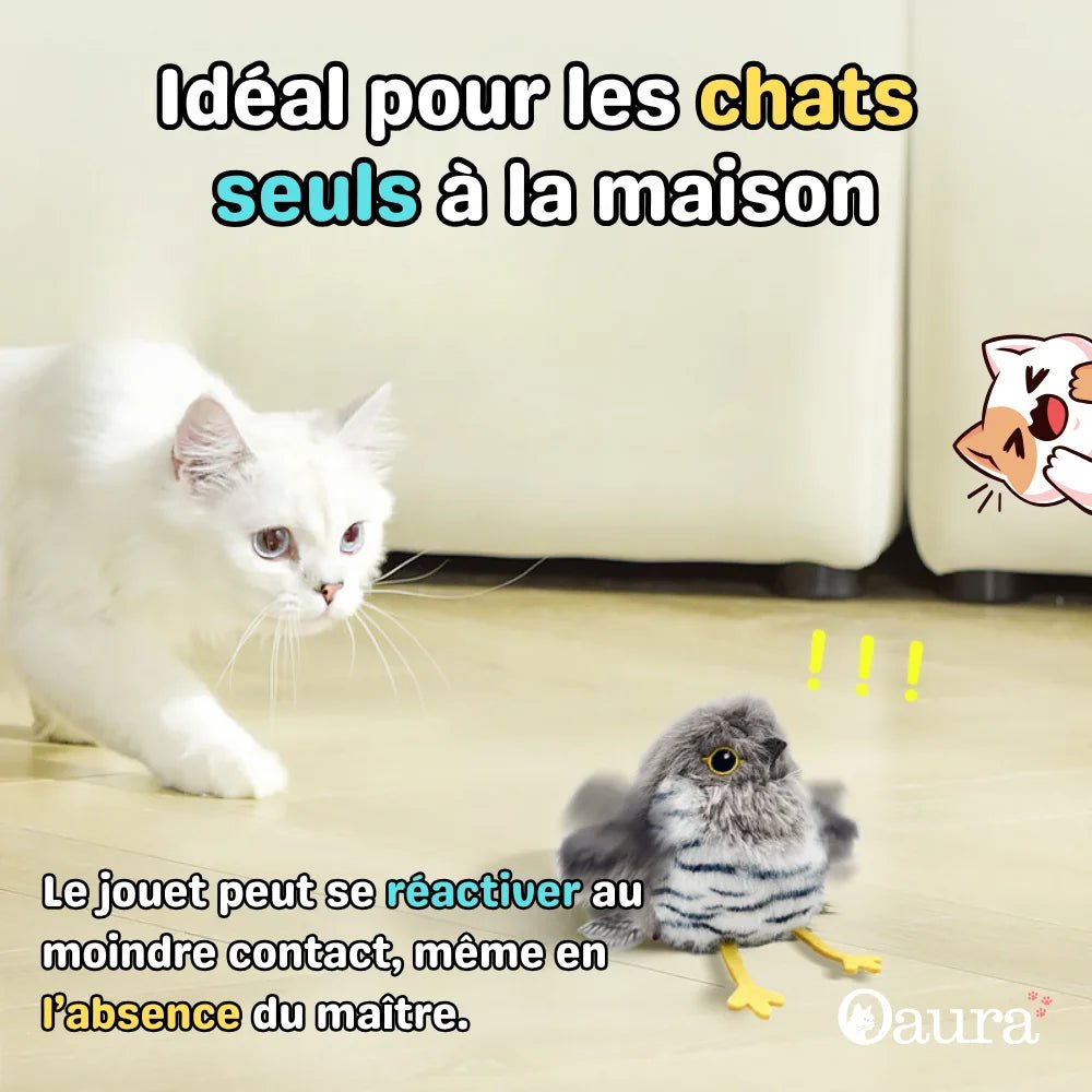 Activation tactile PiouCat : le jouet oiseau pour chat s'active instantanément au contact de la patte