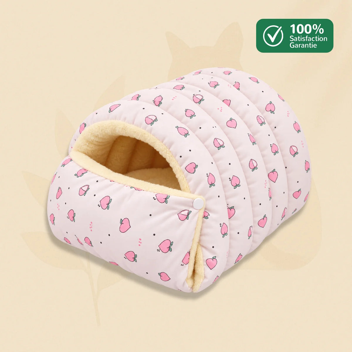 Niche pour chat CosyNest rose à motif pêches avec intérieur doux et douillet – Oaura