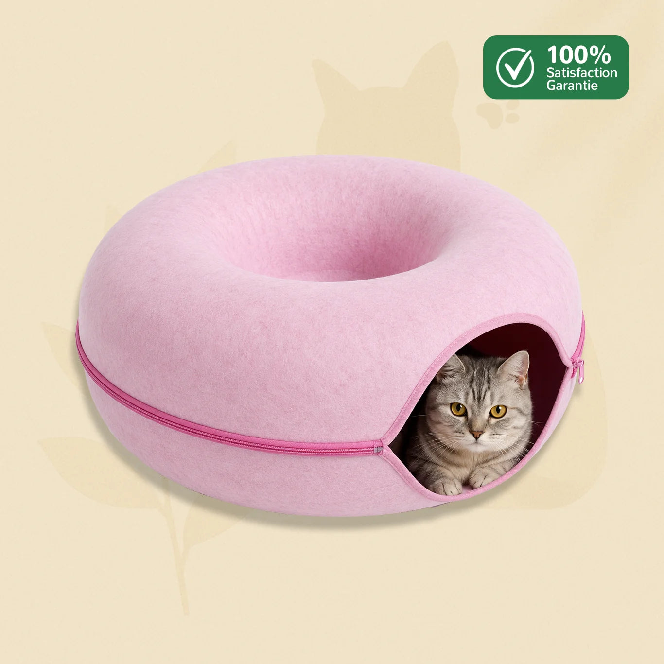 Lit donut pour chat Nideo bleu avec forme ronde, ouverture grotte et fermeture éclair