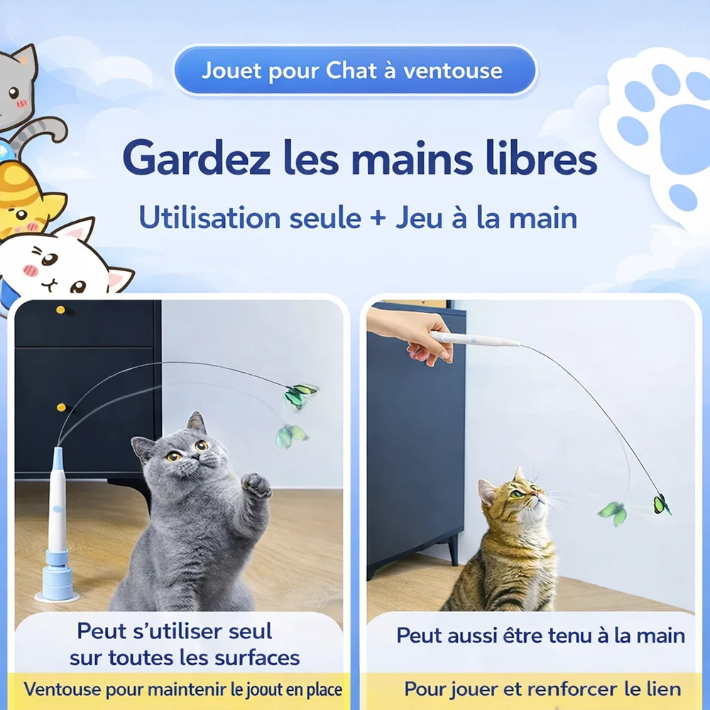 Papillon interactif pour chat FlutterPlay utilisable seul avec ventouse ou à la main