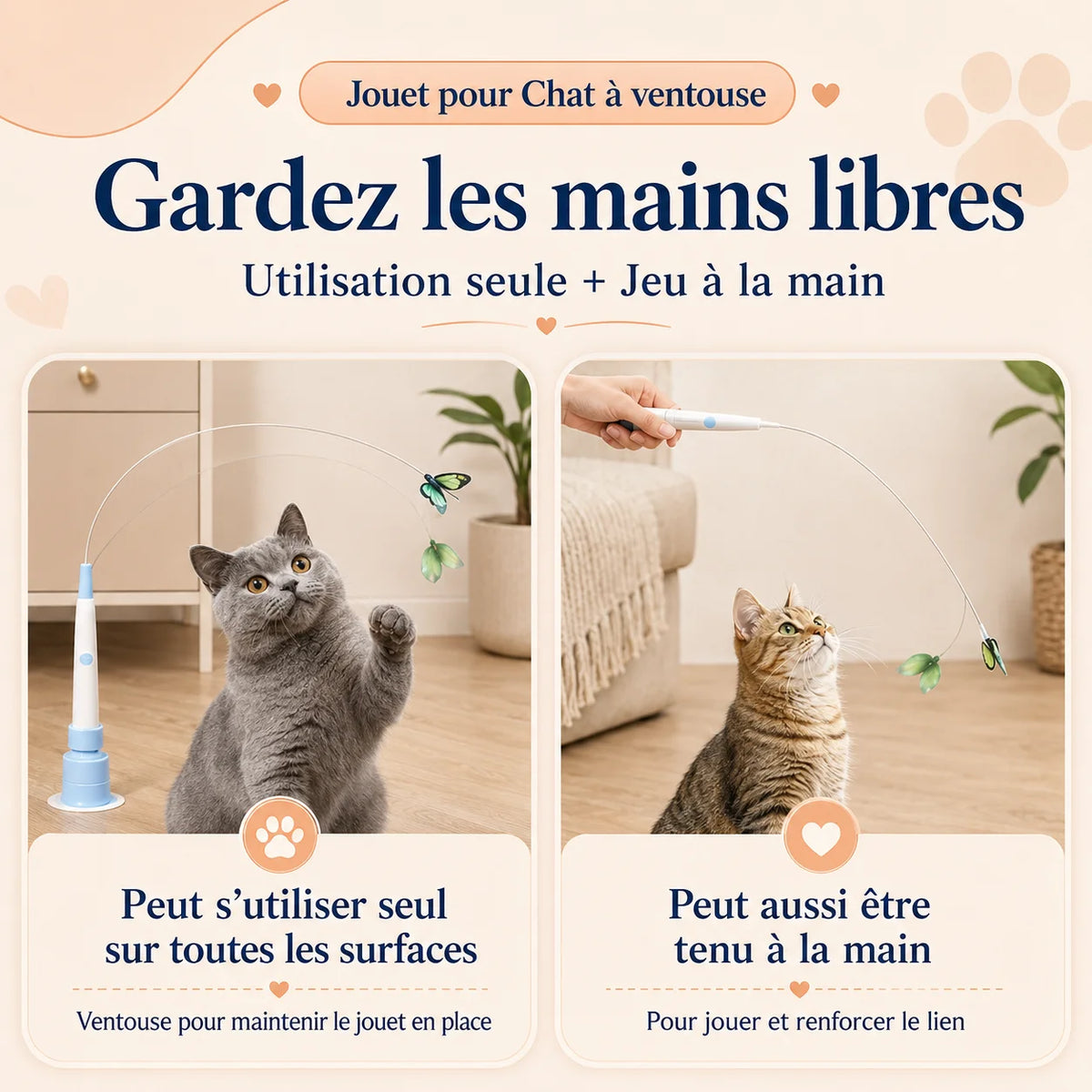 FlutterPlay en mode mains libres fixé par ventouse - chat joue seul pendant que le propriétaire est occupé