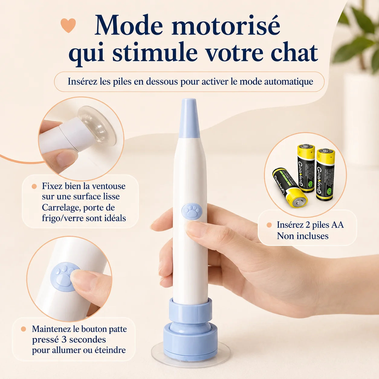 Installation du mode motorisé FlutterPlay - fixation ventouse sur surface lisse, papillon en rotation automatique