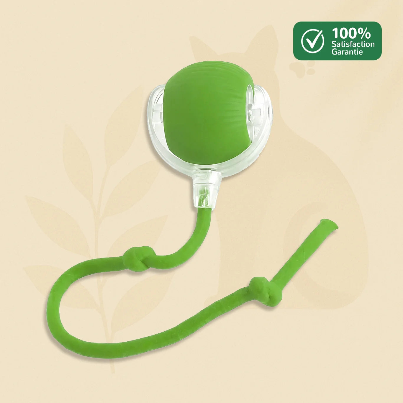 Balle automatique PawBall verte avec corde pour chat