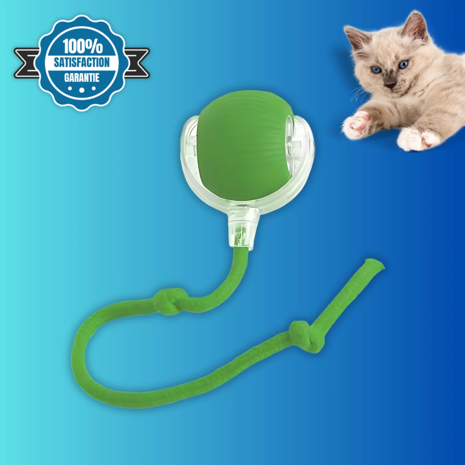 Version verte de la balle interactive automatique PawBall rechargeable pour chat
