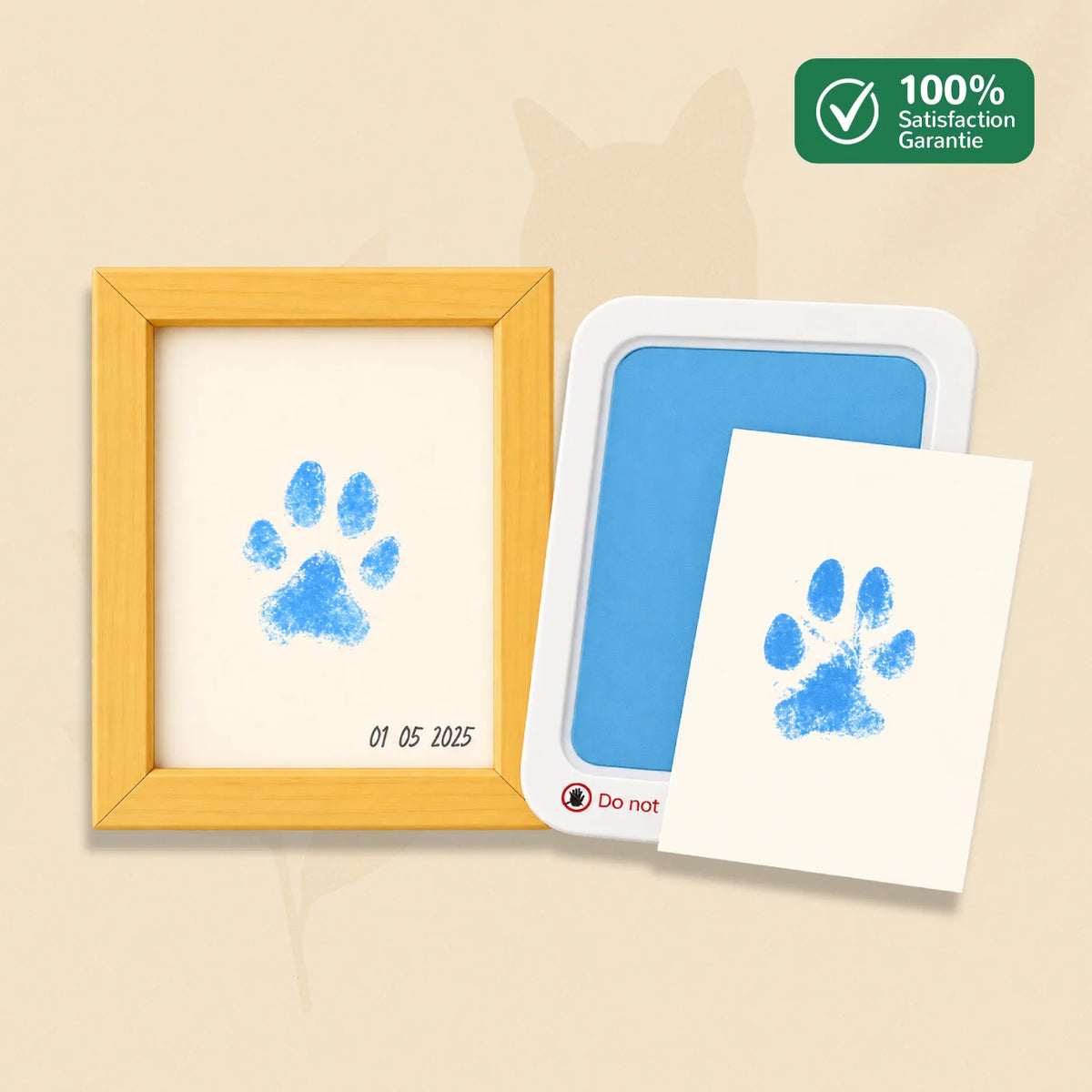 Kit empreinte patte animaux PawMemory bleu avec cadre et tampon pour empreinte de chat ou chien