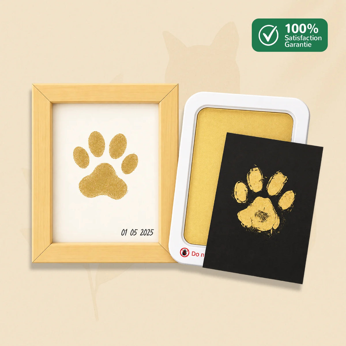 Kit empreinte patte animaux PawMemory doré avec cadre et tampon pour un souvenir précieux