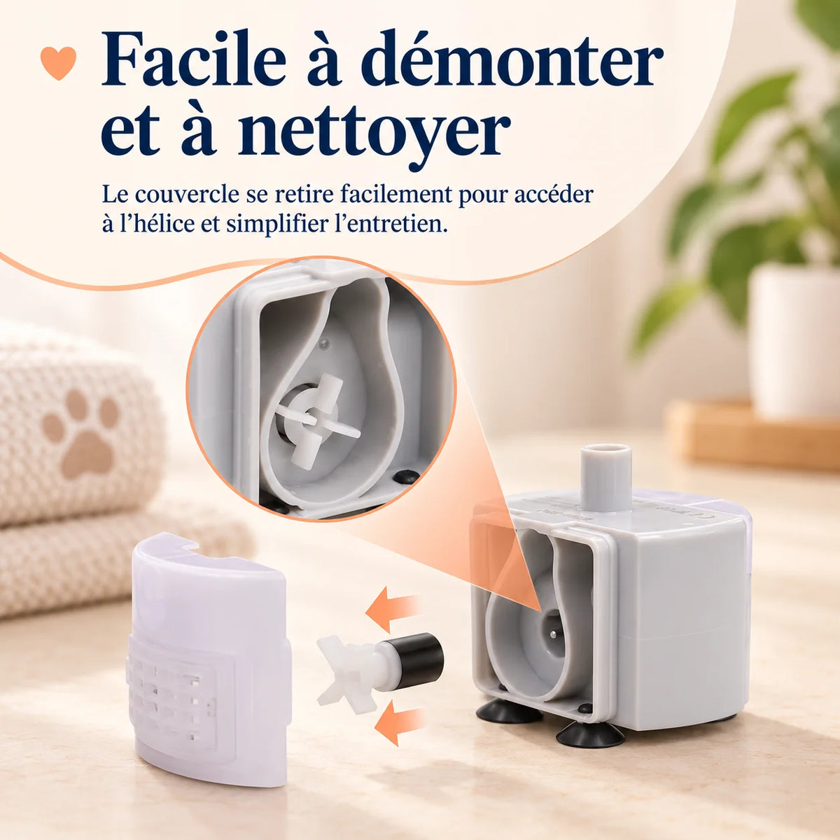 Démontage de la pompe SMA-800 pour nettoyer facilement le couvercle et l’hélice