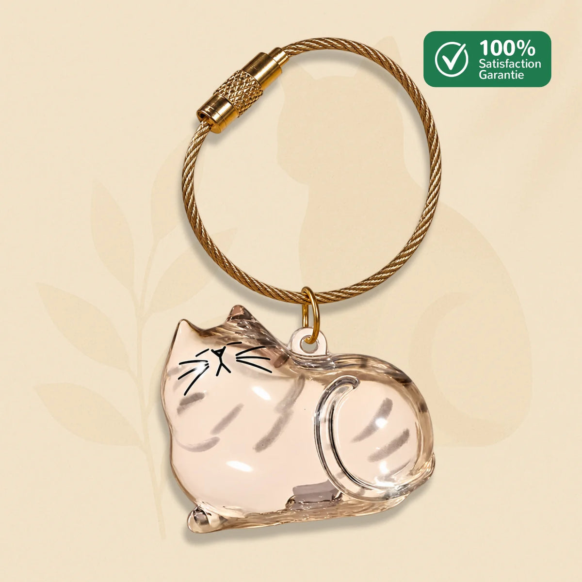 Porte-clés chat transparent PurrKey avec anneau doré pour garder un souvenir précieux de son animal