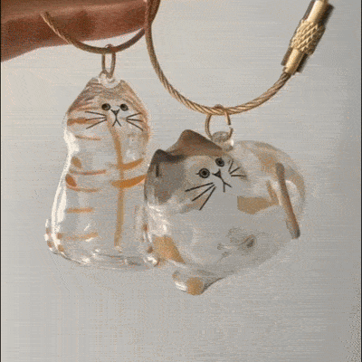 GIF de présentation du porte-clés commémoratif PurrKey en forme de chat avec boîtier transparent pour poils ou moustache