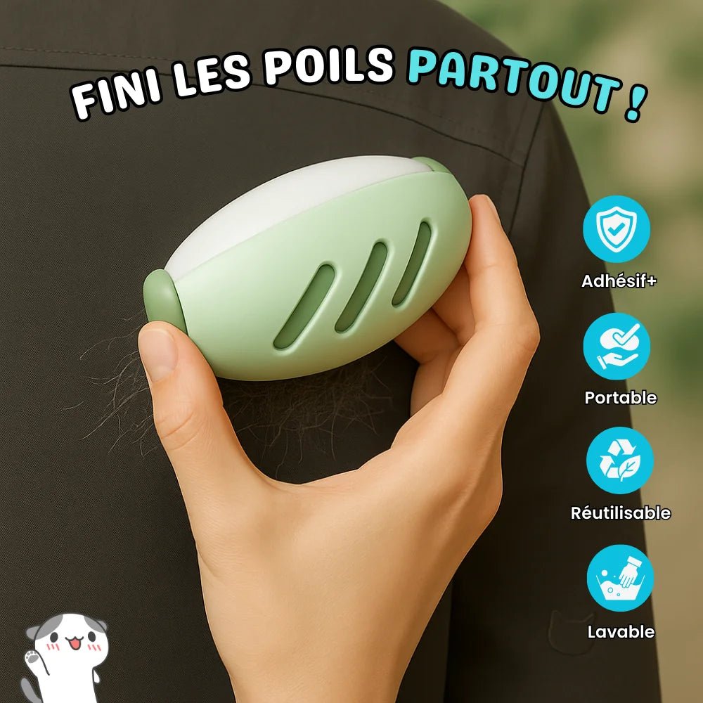 Roulette anti-poil Furilo verte retirant les poils d’animaux sur un vêtement noir