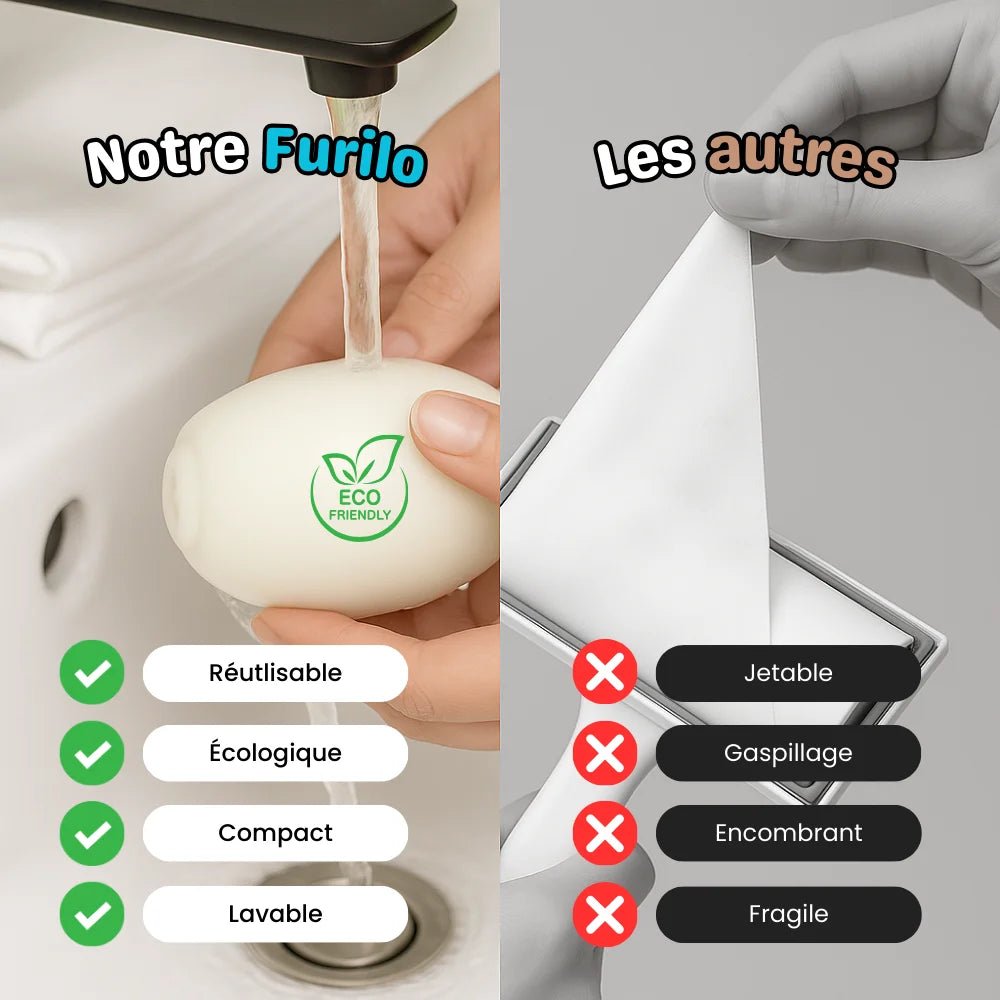 Comparatif entre la roulette Furilo lavable et réutilisable et un rouleau anti-poil jetable