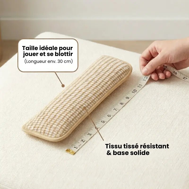 Dimensions SisalDent : taille S 28,5×8,5 cm / taille L 34×9,5 cm - coussin herbe à chat en sisal beige