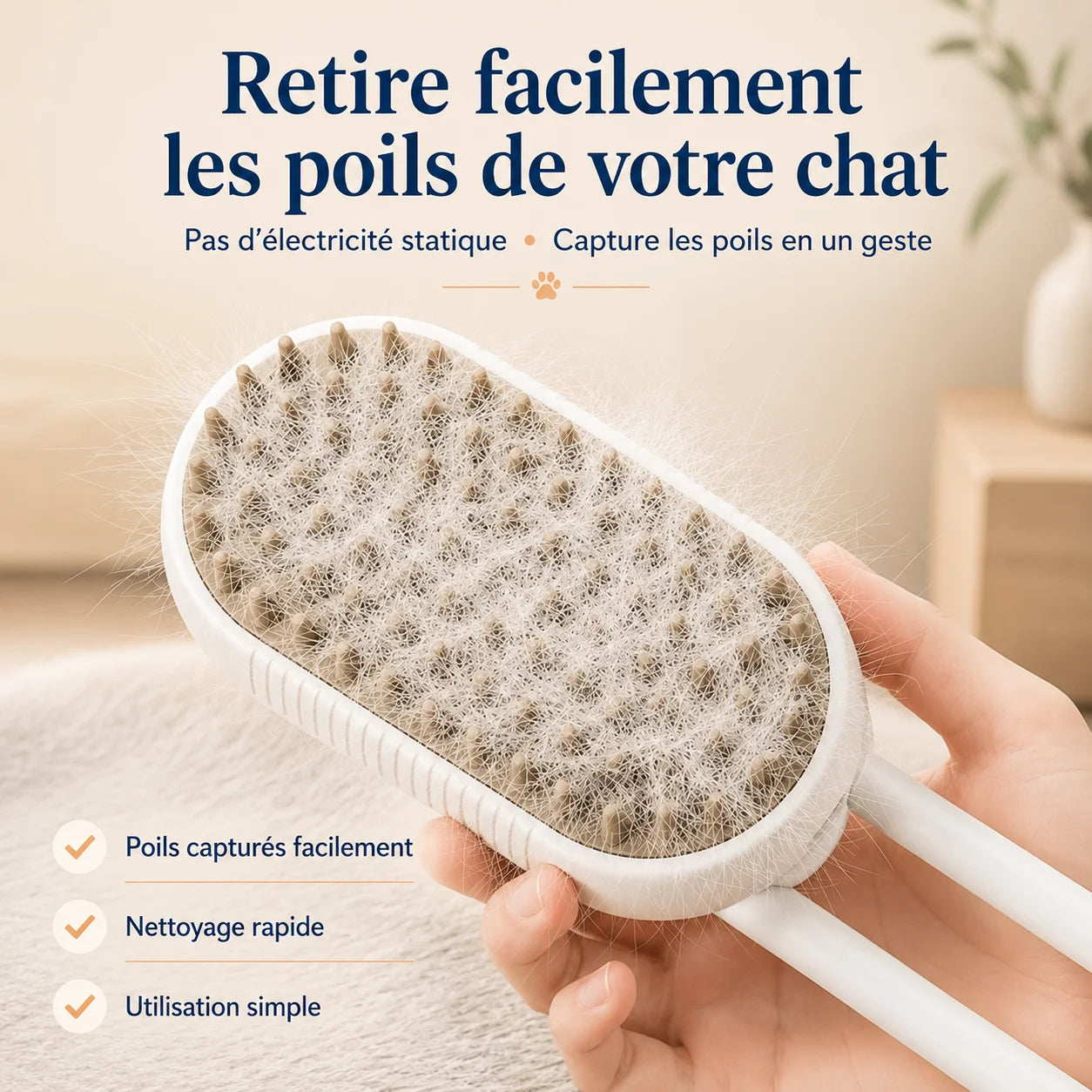 Brosse vapeur SteamPaw retirant facilement les poils morts du chat sans électricité statique