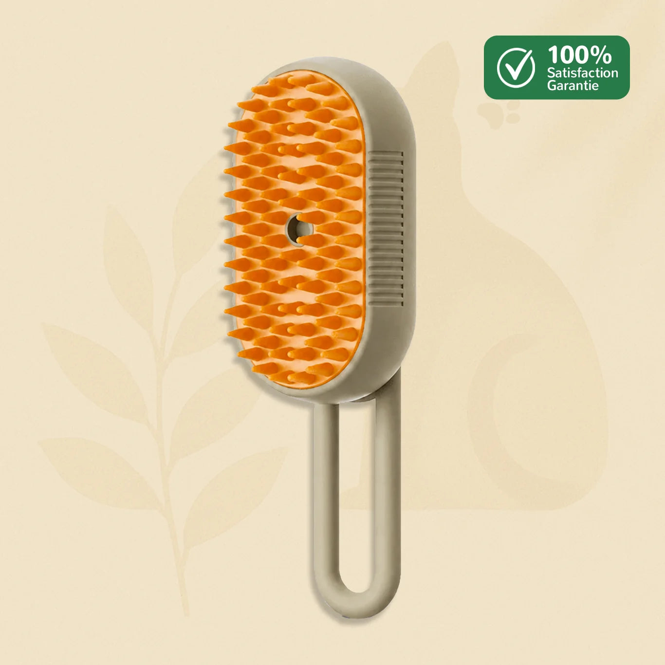 Brosse vapeur SteamPaw 3-en-1 pour chat et chien, coloris beige et orange, vue produit