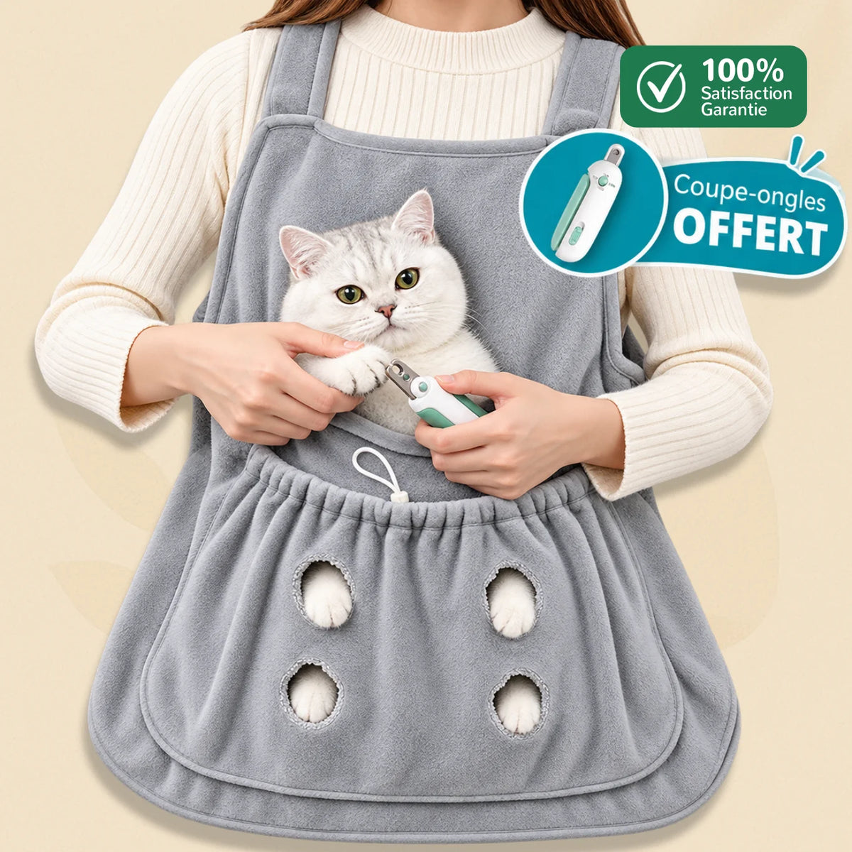 Tablier de portage chat CâlinChat avec 4 trous pour les pattes et coupe-ongles offert – Oaura