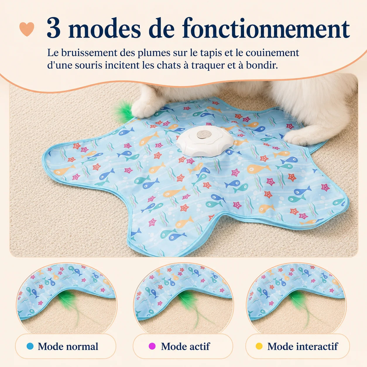 TapiCache 3 modes de jeu : normal, actif et interactif - jouet cache-cache pour chat d'intérieur