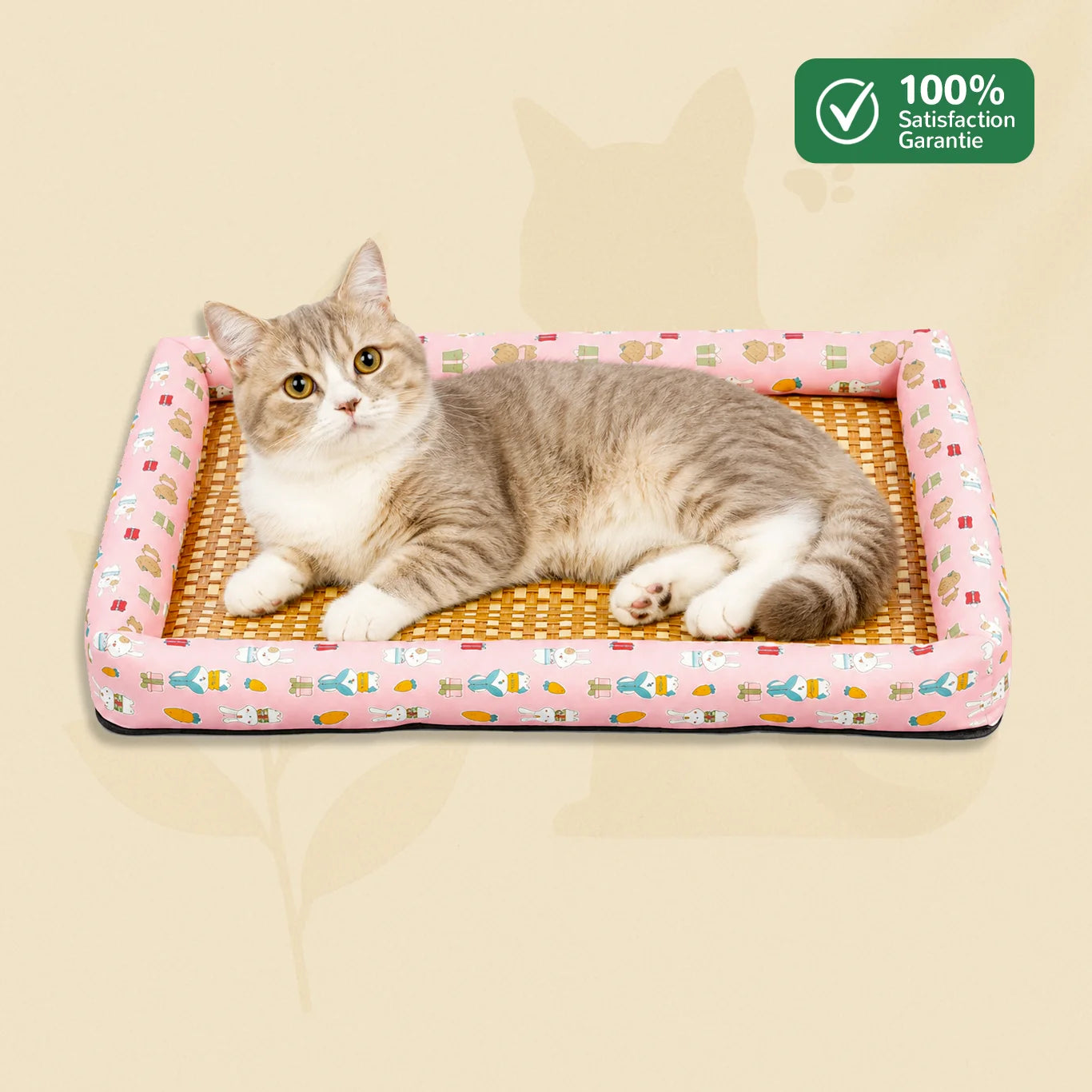 Tapis rafraîchissant chat NooMat rose avec fibre de bambou naturelle